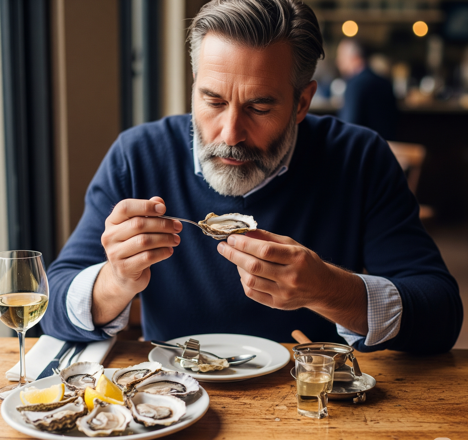 man eating oysters